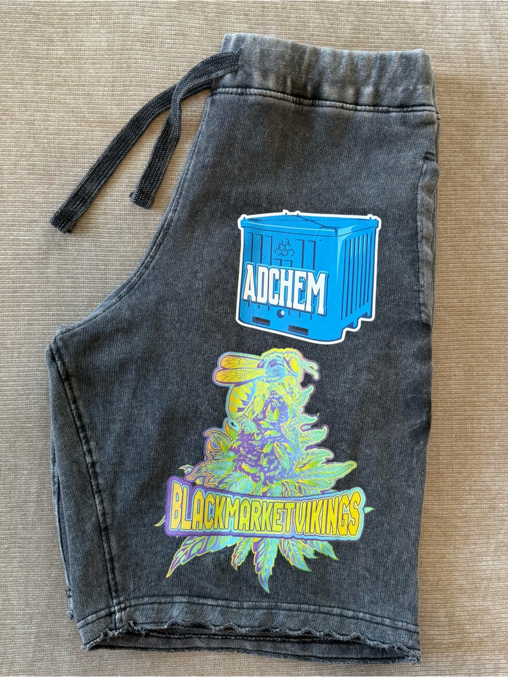 Distressed Grey Black Cannabis Graphic Sweatpant Shorts XL Limited Drop Street